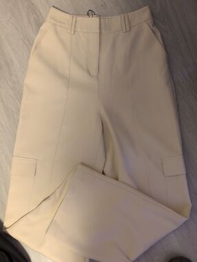 Tailored Cream Wide-Leg Cargo Trousers